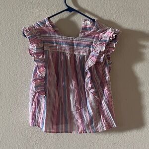 Crewcuts Multicolor Striped Ruffle Sleeve Blouse